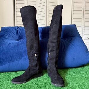 Zara Basic Collection Chelsea Style Black Suede Knee High Flat Boots Size 38
